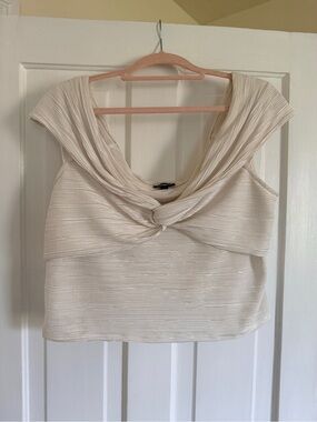 Express Crinkled Twist-Front Women's Top Off Shoulder Ribbed Pleated Blouse